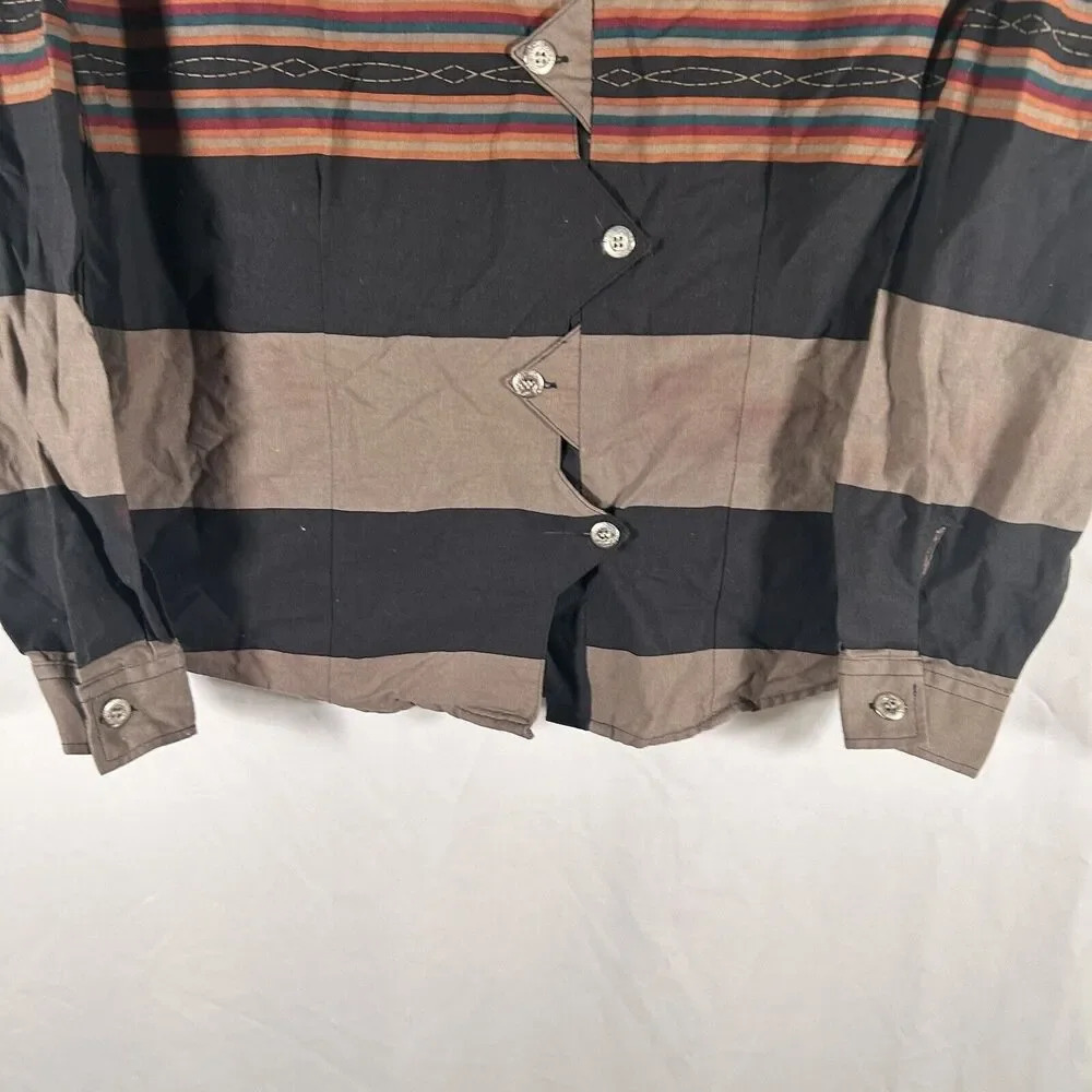 Roper Shirt Women's Medium Blue Grey Striped Button Up Collared Shoulder Pads - Picture 3 of 9